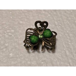 Vintage Bronze Tone Butterfly Hair Claw Clip With Green Gemstone Accents Small
